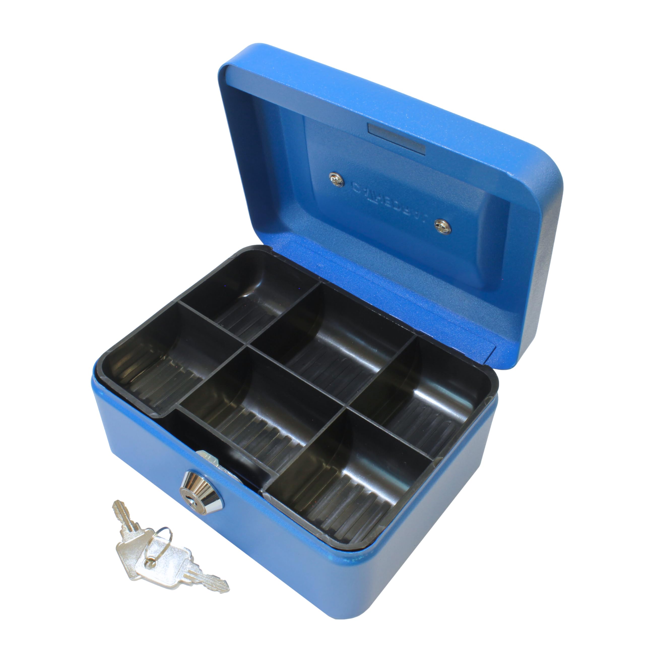 Cathedral Products Blue Key Lockable Cash Box With Lift Out 6 Compartment Coin Tray - 6 Inch