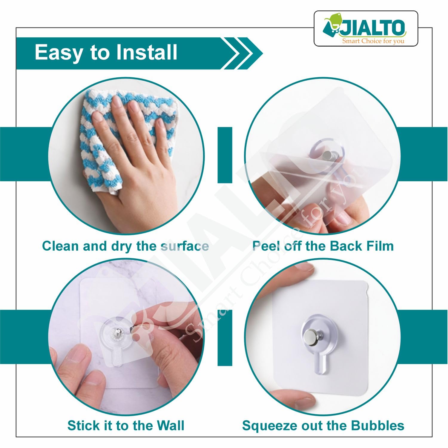JIALTO Adhesive Hooks - No Drill Wall Hanging -6