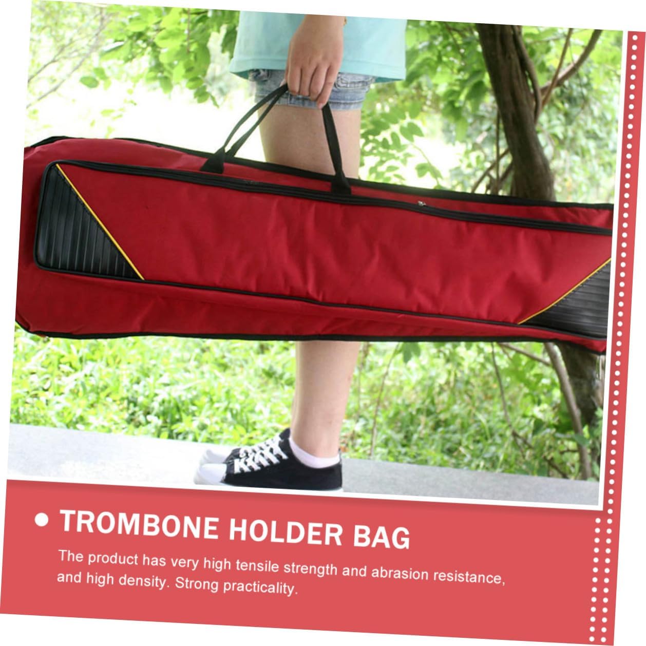 Waterproof Oxford Cloth Trombone Case, Thickened Tenor Trombone Storage Pouch with Portable Handle, Protective Red Musical Instrument Bag for Travel and Gig Use