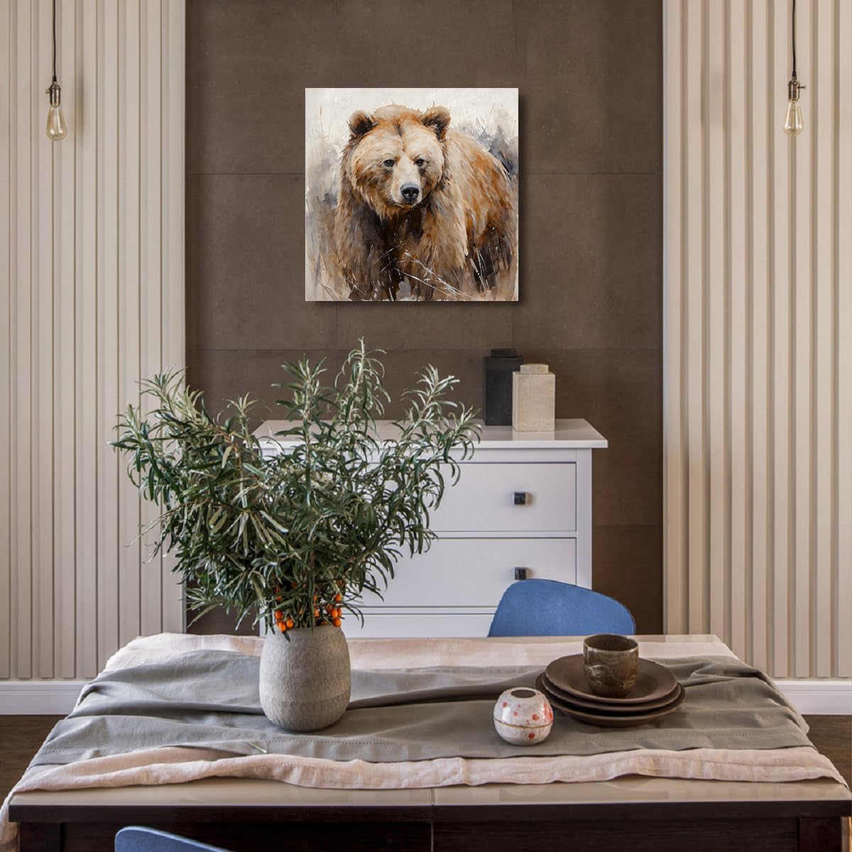 Bear Poster Rustic Woodland Bears Paintings Canvas Decor Animal Pictures Wall Art for Bedroom and Livingroom (24"X24"X1 Panel)