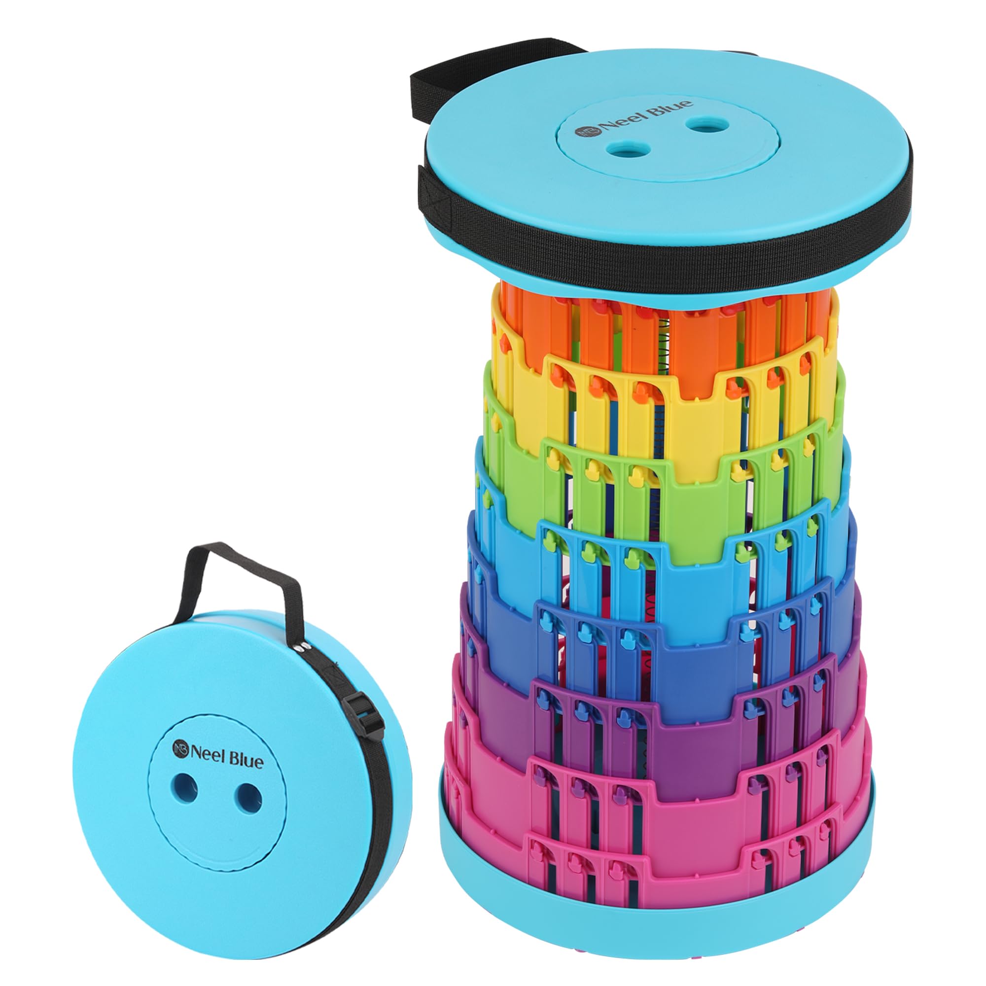 Taburete plegable telescópico ligero y portátil, resistente, plegable, de plástico, ajustable para camping, pesca, senderismo, barbacoa, cocina, capacidad de 400 libras, arcoíris