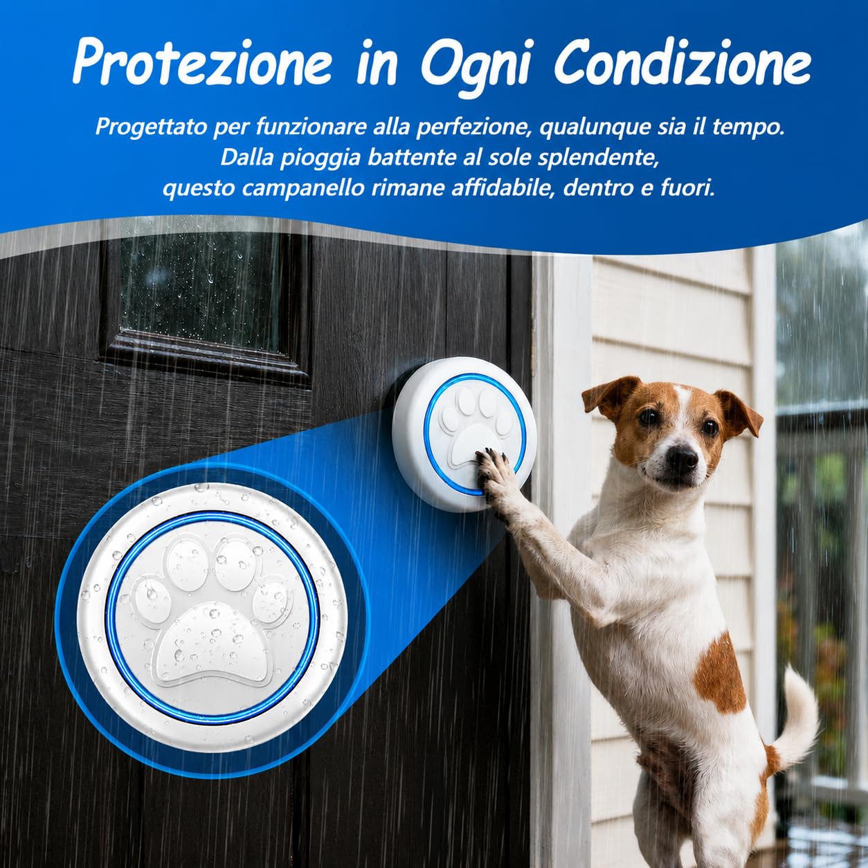A6 Wt Campanello Intelligente per Cani Senza Fili 300 m – Pulsante per Cani Touch con LED, 60 Melodie, Impermeabile, Sistema di Comunicazione per Animali Domestici (1 campanello e 2 ricevitori)