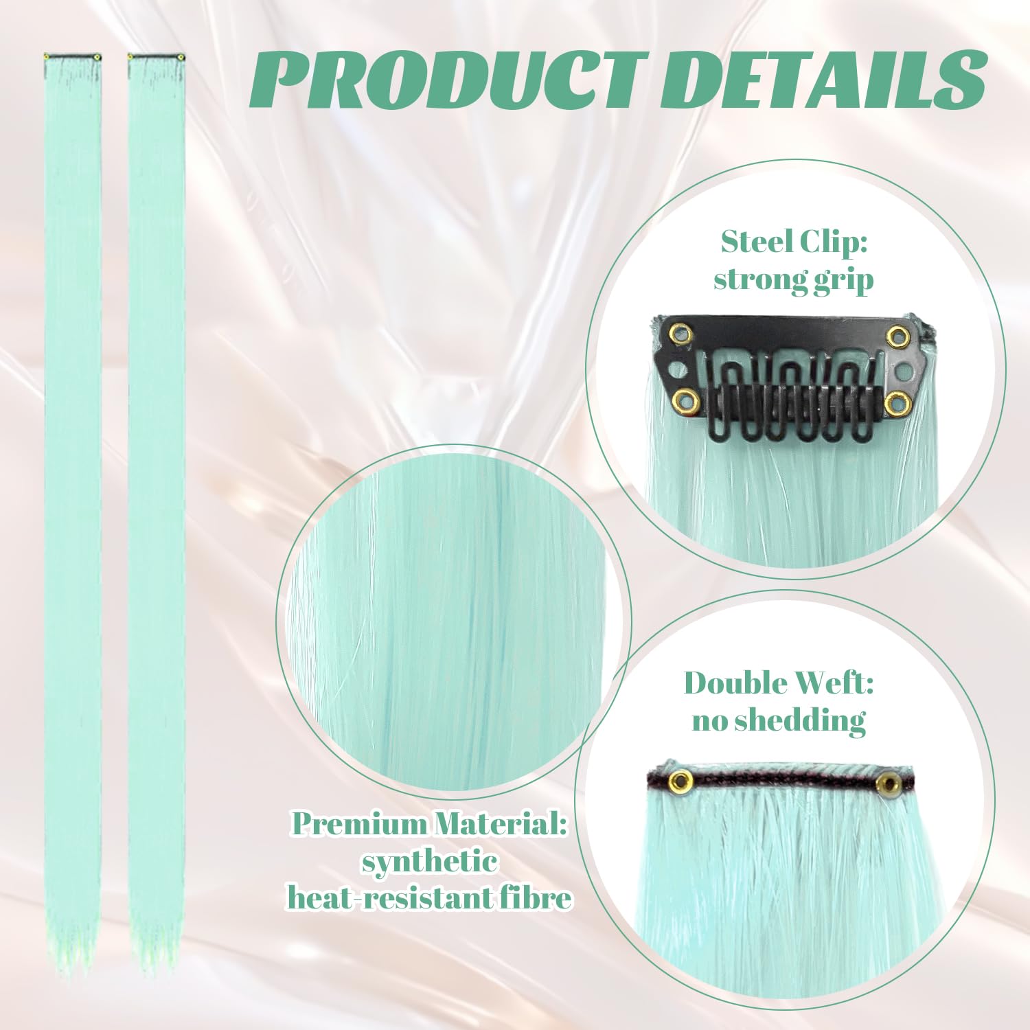 10 Pcs Hair Extensions, Mint green - Image 3