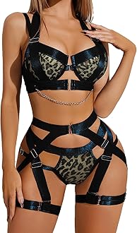 Avidlove Lingerie Set for Women Sexy Strappy Lingerie Underwire Push Up Bra Garter Set Lingerie with Chain