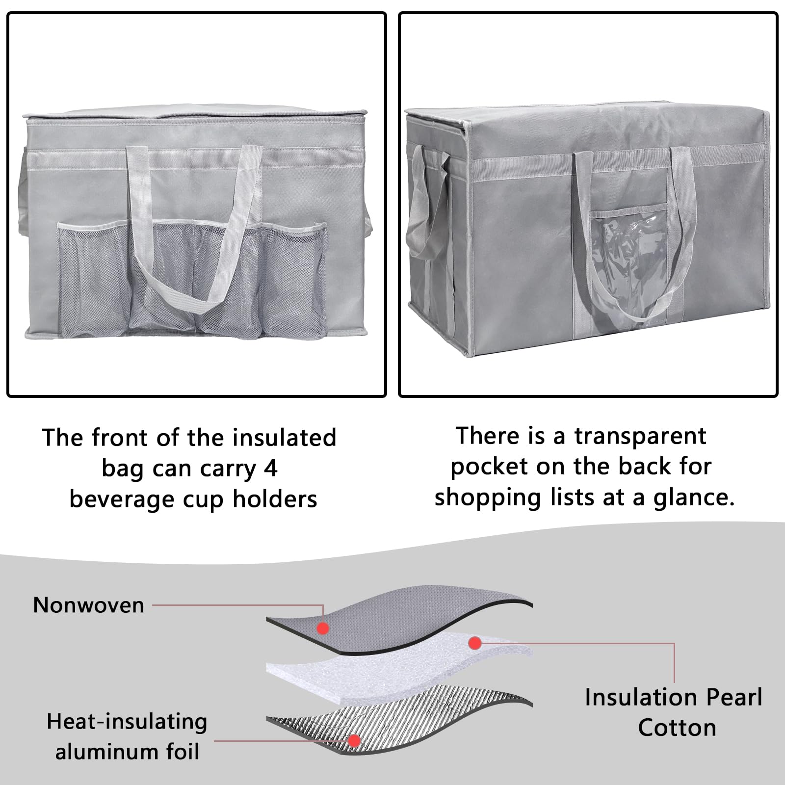 Sacs isothermes pliables avec fermeture éclair, sacs d'épicerie réutilisables pour garder les aliments chauds ou froids