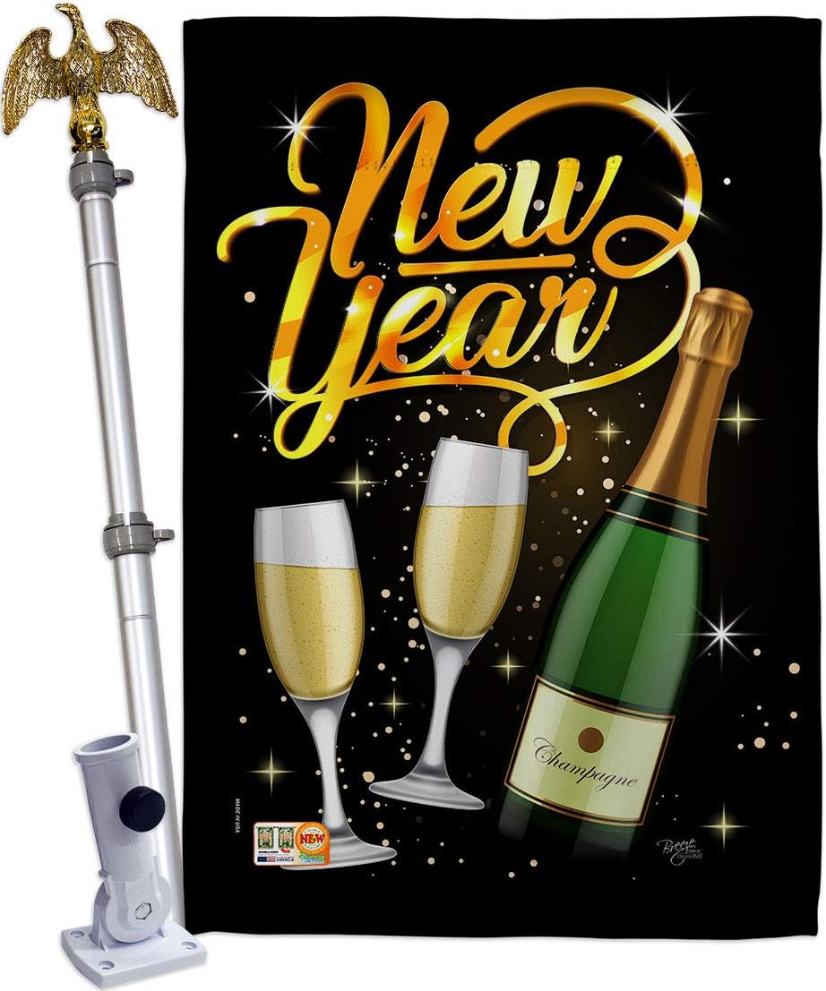 Cheers To Happy New Year House Flag Clock Countdown Champagne Party Fireworks Celebrate Small Decorative Gift Yard Banner Double-Sided Made In USA 28 X 40