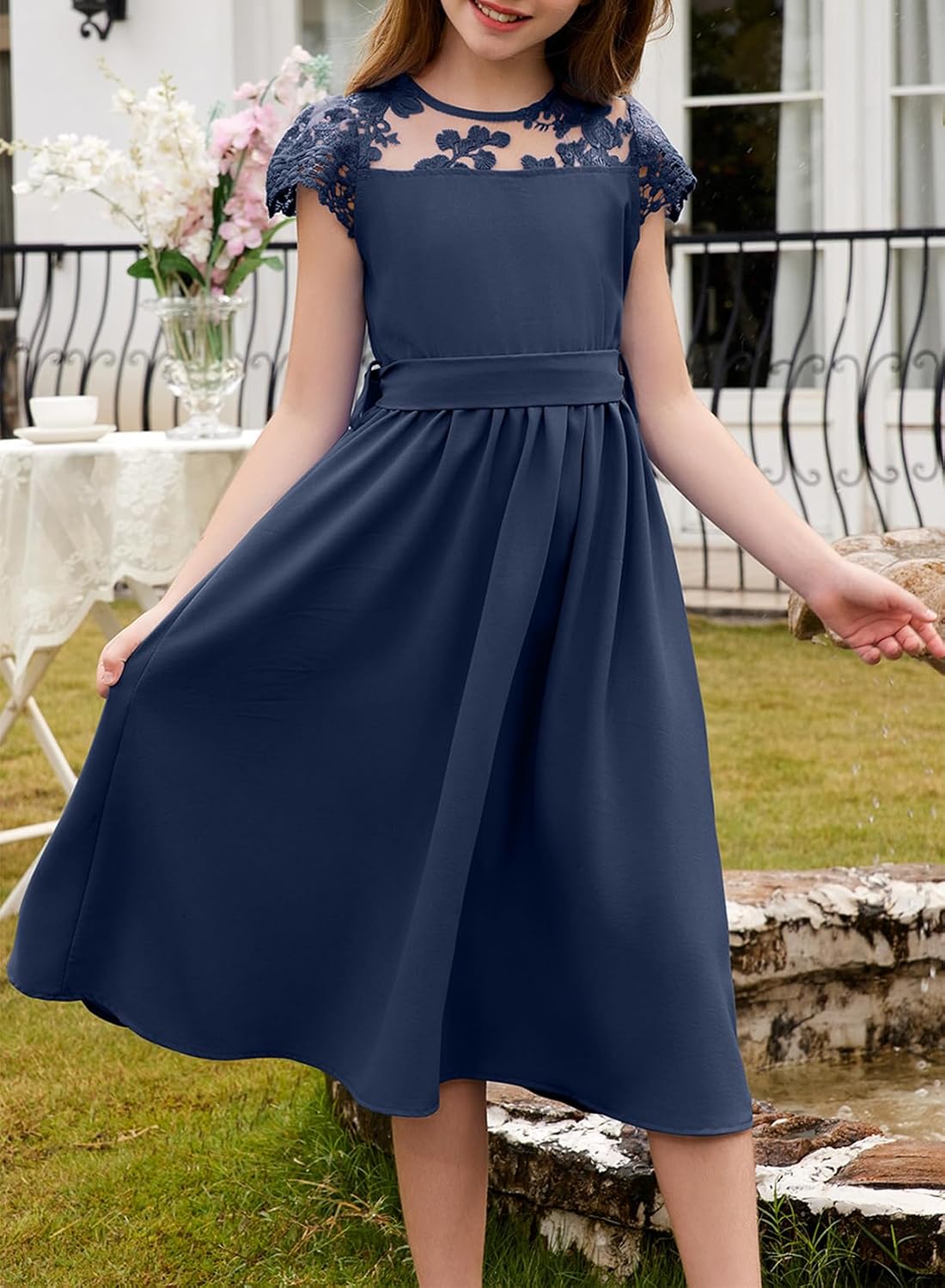 blibean Girls Summer Flower Dresses Semi Formal Lace Wedding Dress Size 6-15 Years - Image 3