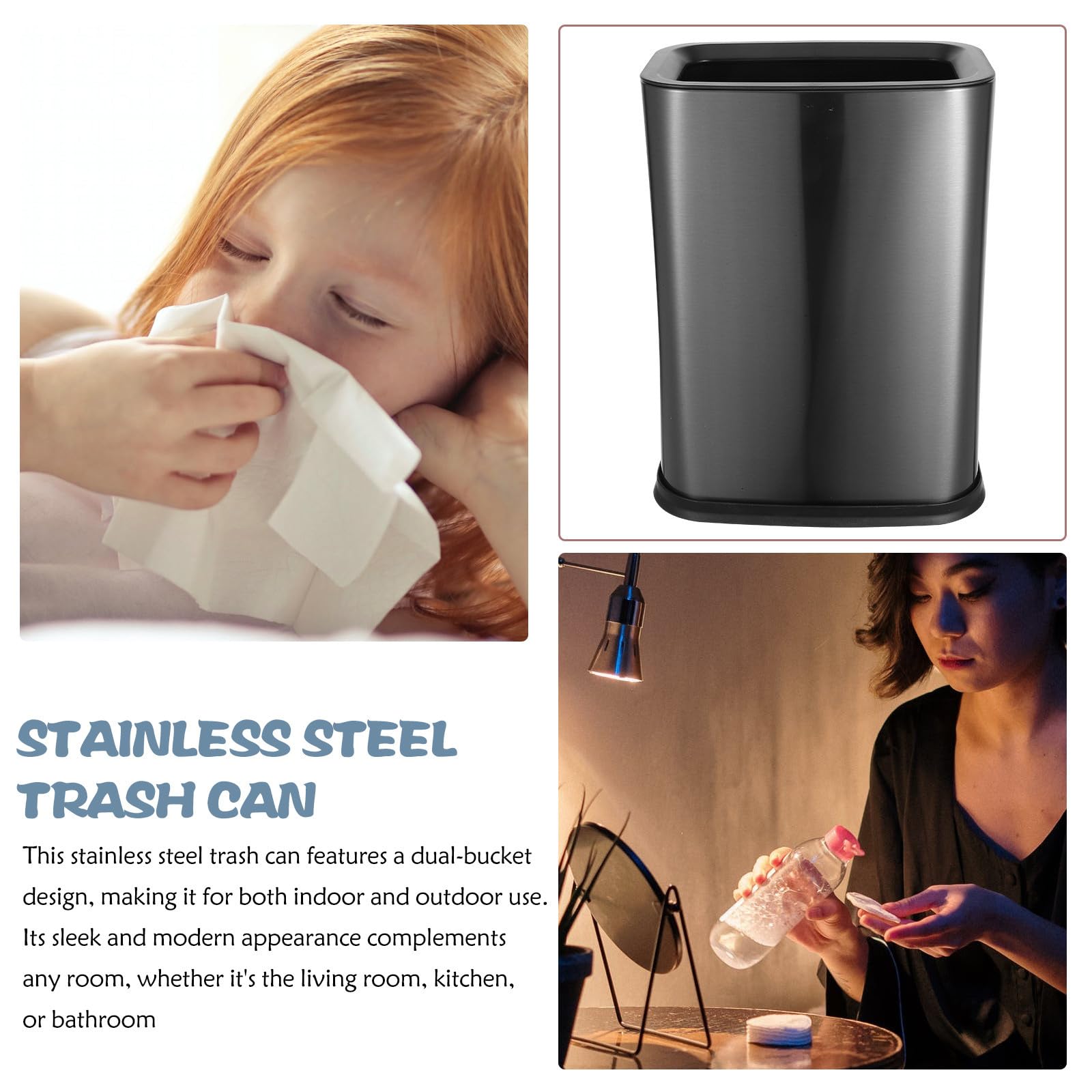 NUOBESTY Cubo de Basura con Doble Cubo de Acero Inoxidable y Tapa Abierta