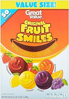 Great Value Original Fruit Smiles Fruit Snacks, 45 oz(50 Pouches)