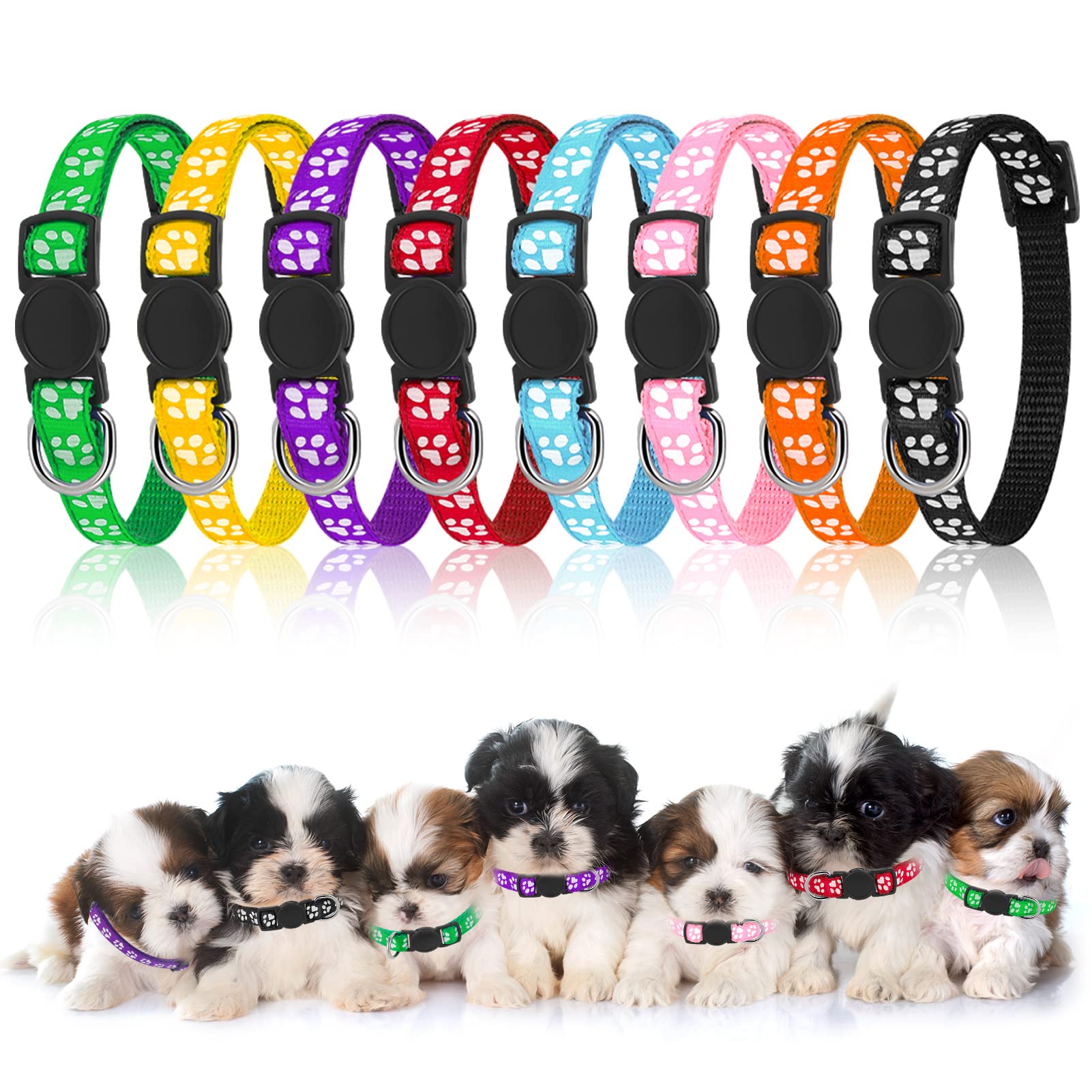 AKlamater 8Pcs Puppy Collars Adjustable Puppy ID Collars Puppy Whelping Collars with Breakaway Buckle Soft Nylon Pet Safety Collars for Small Dogs,19-32cm