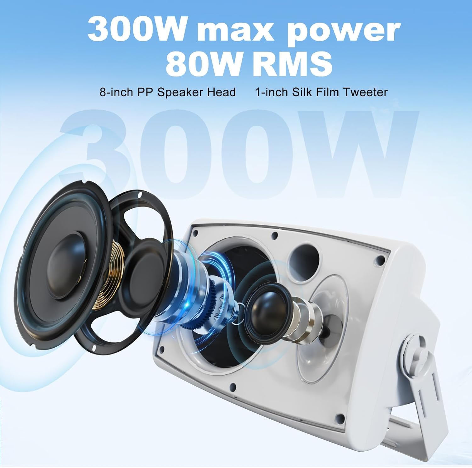 Herdio Altavoces Exteriores 8 Pulgadas 600W, Graves Potentes y Cable Impermeable, Montaje en Pared para Espacios amplios: Áreas comerciales, Patios espaciosos, auditorio (Blanco)