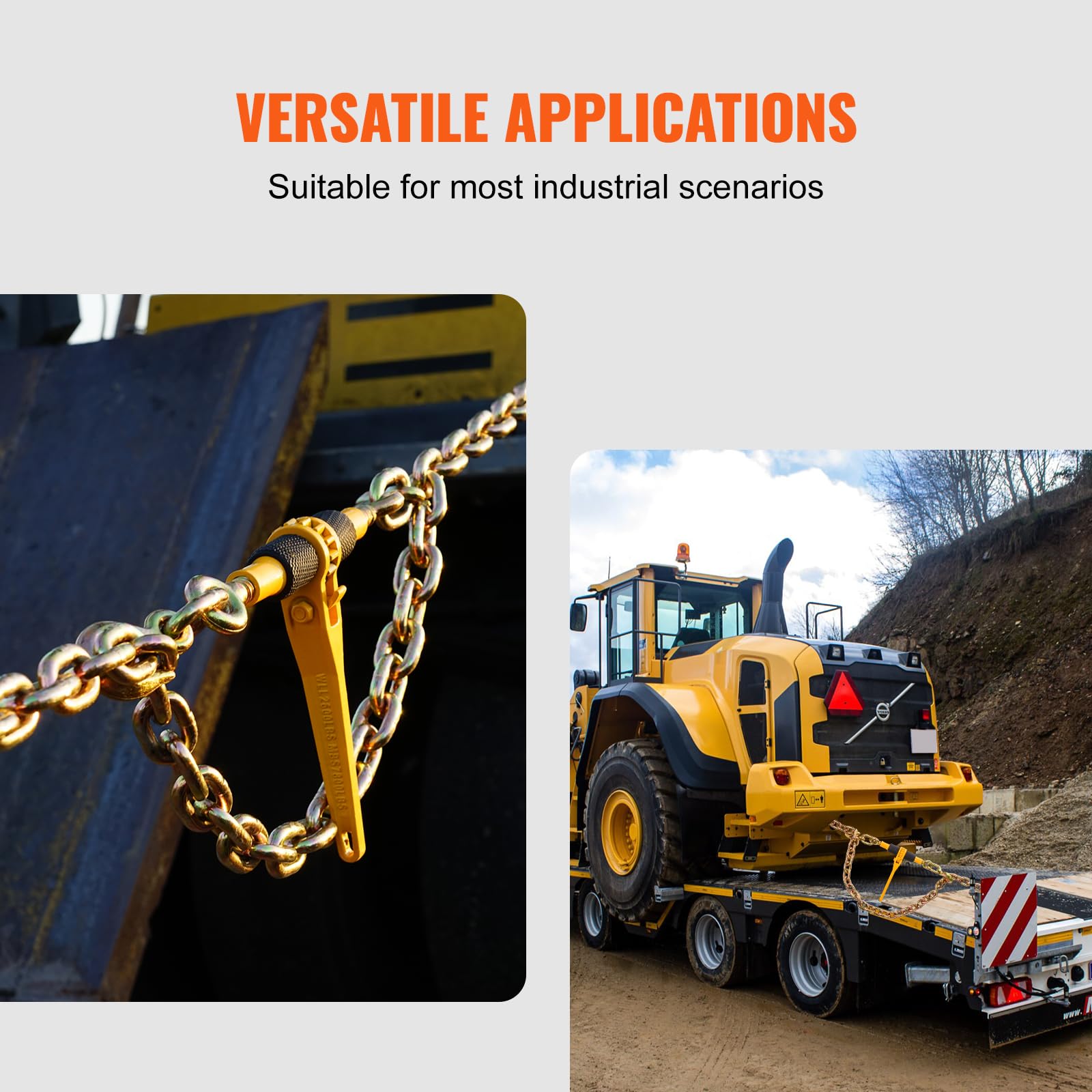 VEVOR Tenditore a cricchetto per catena di ancoraggio 6,3-8 mm, Carico di lavoro sicuro 1180 kg, 4 Pezzi, 2 ganci di presa, Elementi di fissaggio per catena di trasporto, Rimorchio, Camion a pianale