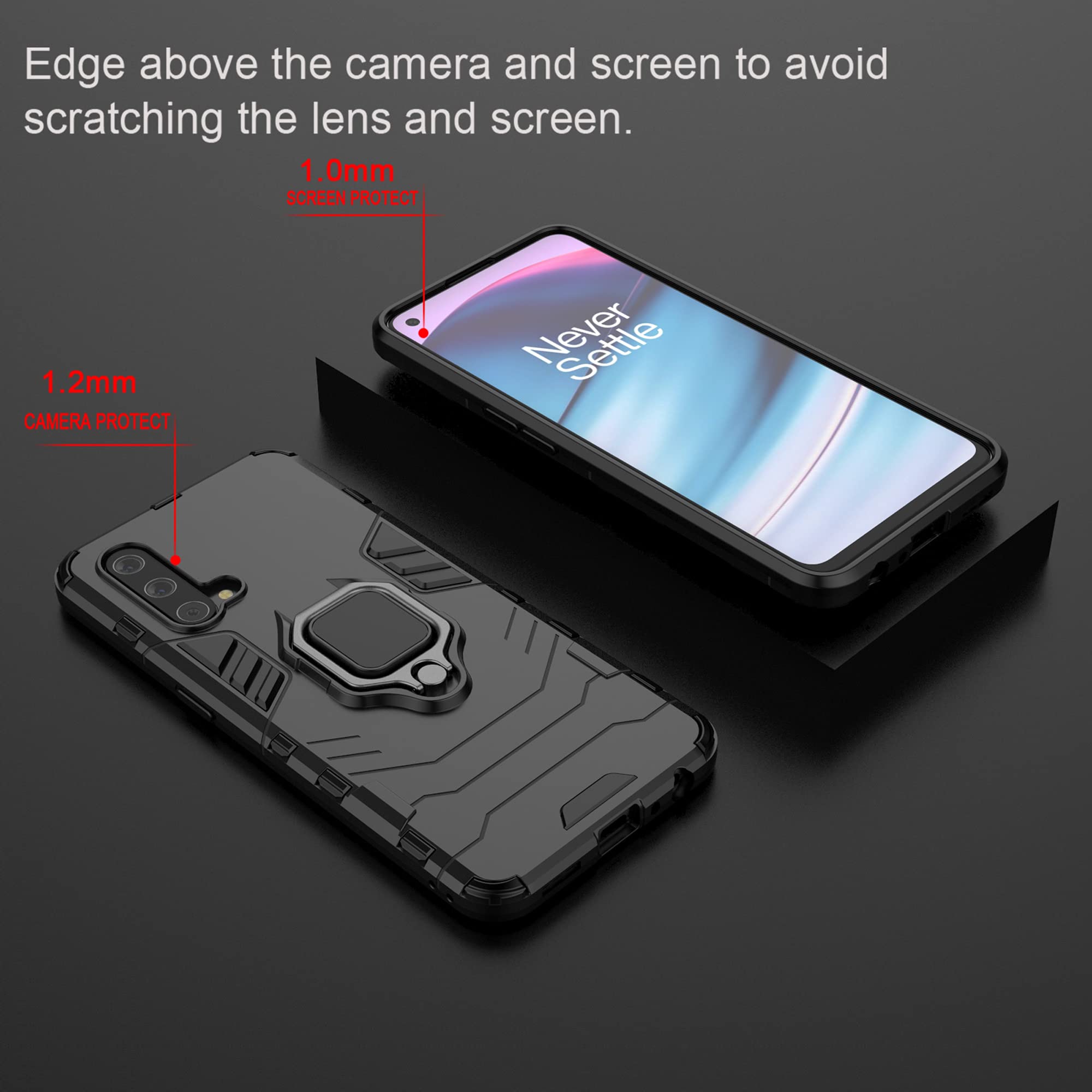 ESTH® Coque Pour OnePlus Nord 2 5G, [360° Support Rotatif] [5 Fois Qualité Militaire Anti-Chute Protection] Étui Housse PC Et TPU, Noir