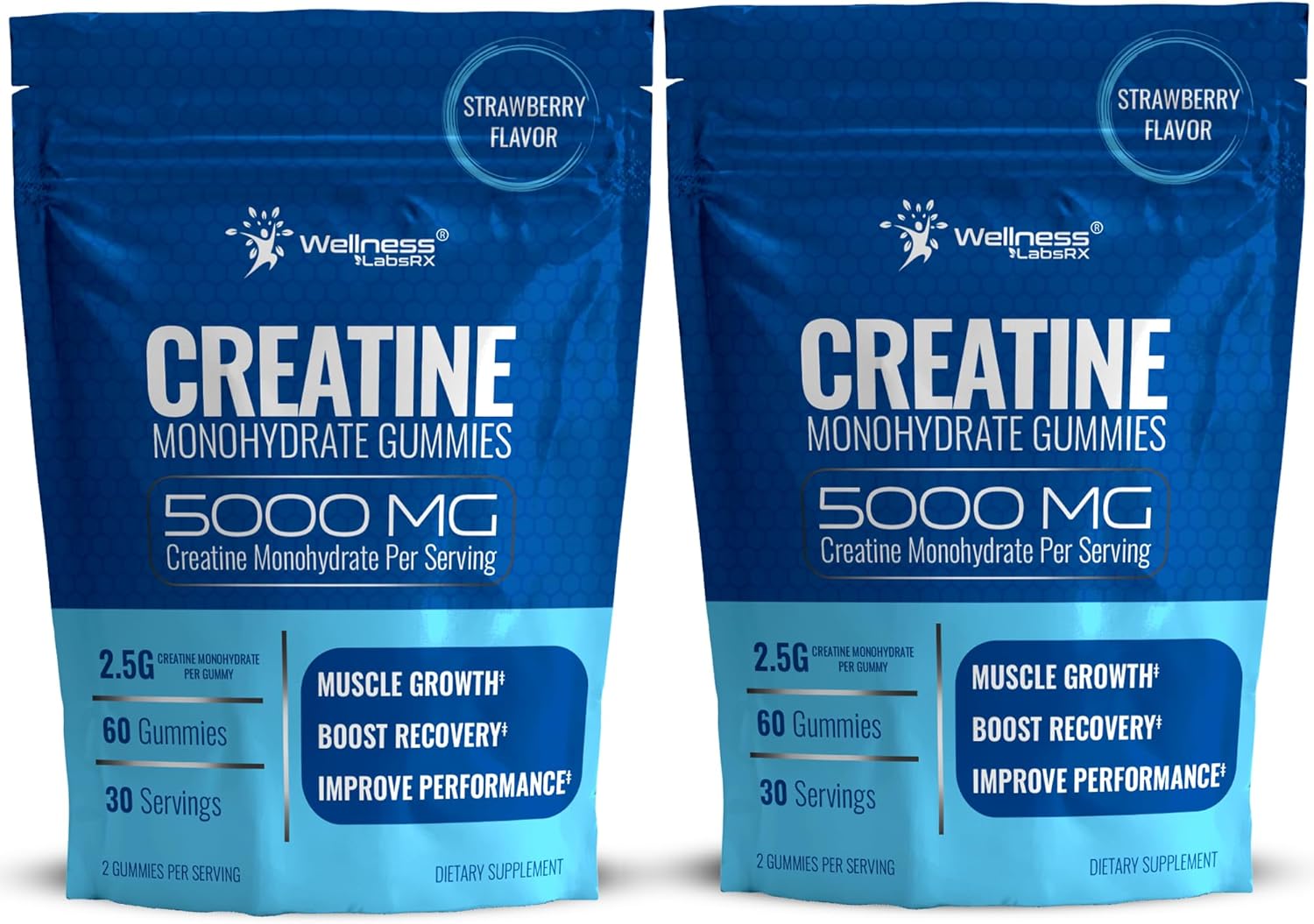 WELLNESS LABSRX Creatine Gummies 5000mg, 30 Servings Creatine Monohydrate Gummies, Strawberry Flavor Creatine for Men - Pack of 2