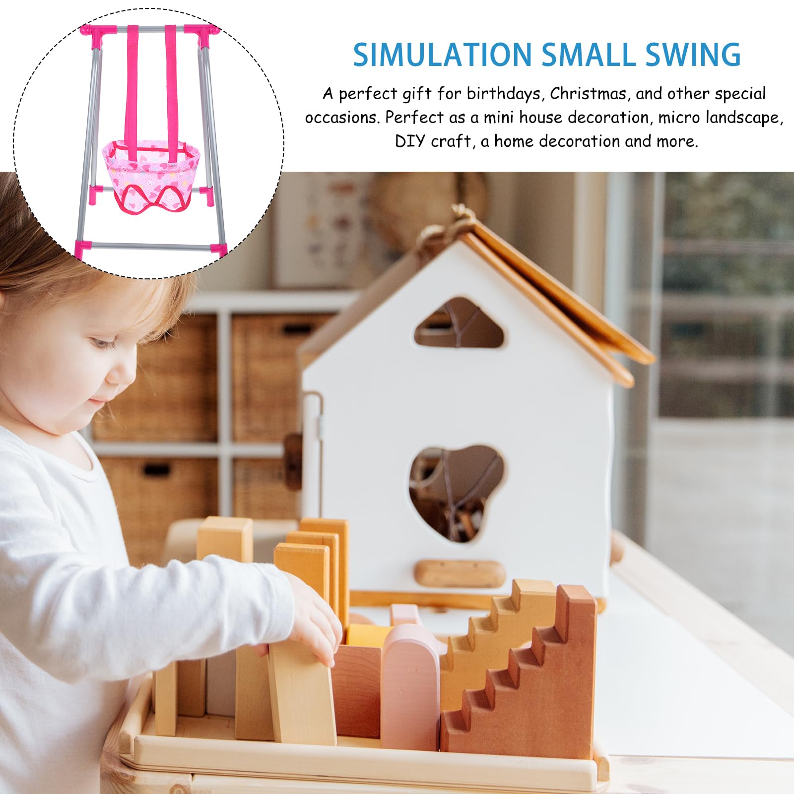 HEMOTON Dondolo per la casa delle bambole, accessorio per la casa delle bambole, altalena sospesa per bambole, modello in miniatura, modello di altalena in plastica per bambini