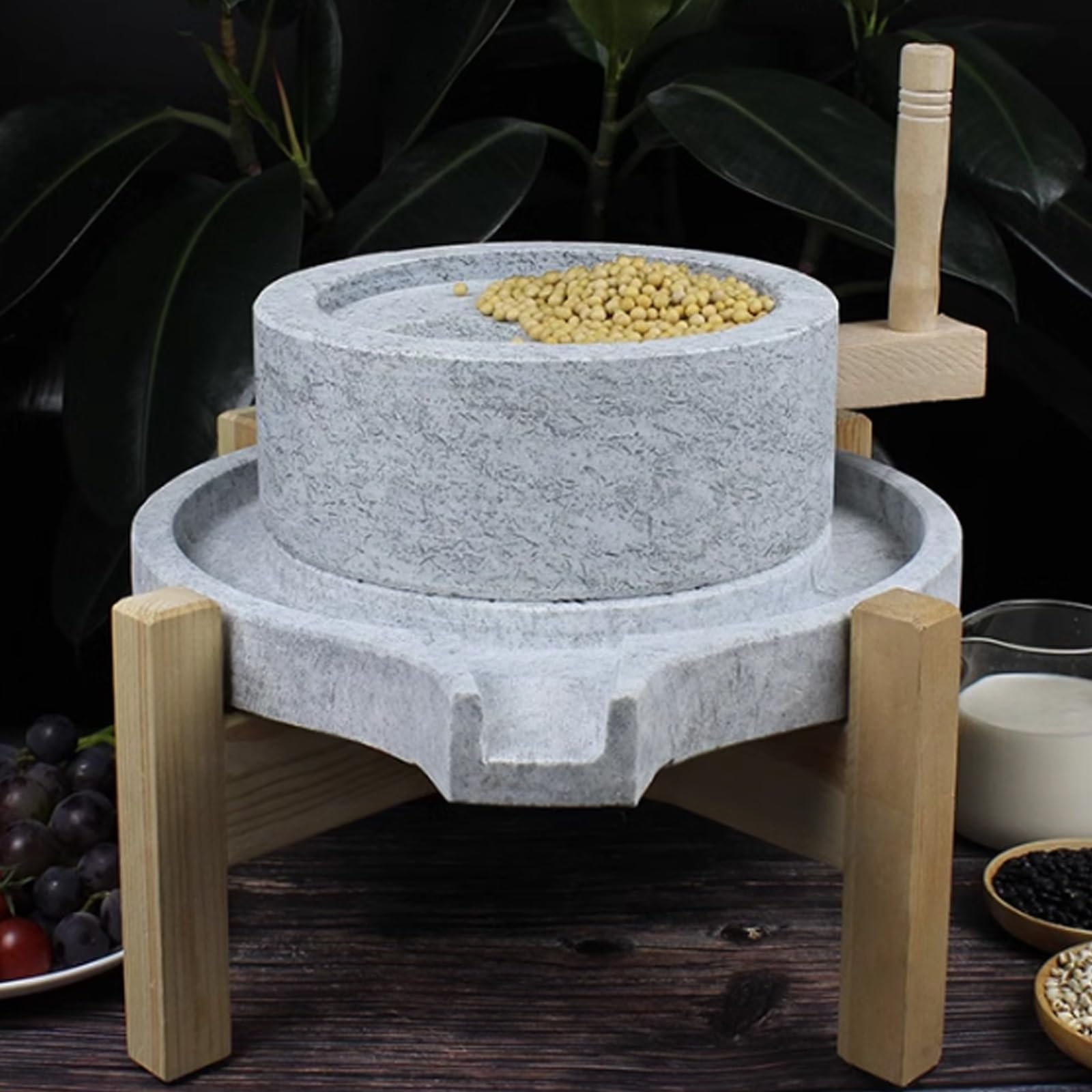 Natürliche Granit Gülle Mühle,Handmade Steinmühlen,dass,Stein Kornmühle mit hölzernen Rahmen,manuelle Kornmühle für Mehl,leicht zu reinigen und zu demontieren,für die Benutzerfreundlichkeit(25cm/9.8in