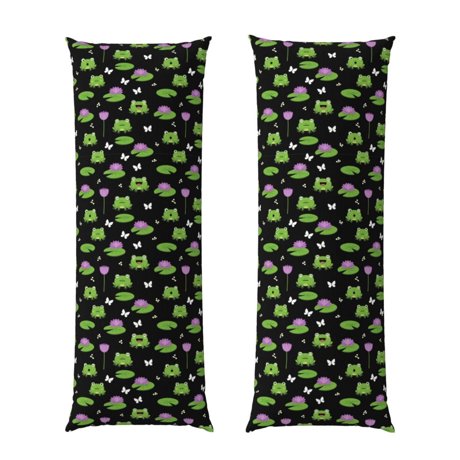 Long Body Pillow Cover 20x60 Cute Green Frogs Black, Premium Zippered Pillowcase, Ultra Soft Brushed Fabric, Breathable Protector for Couch Home Hotel