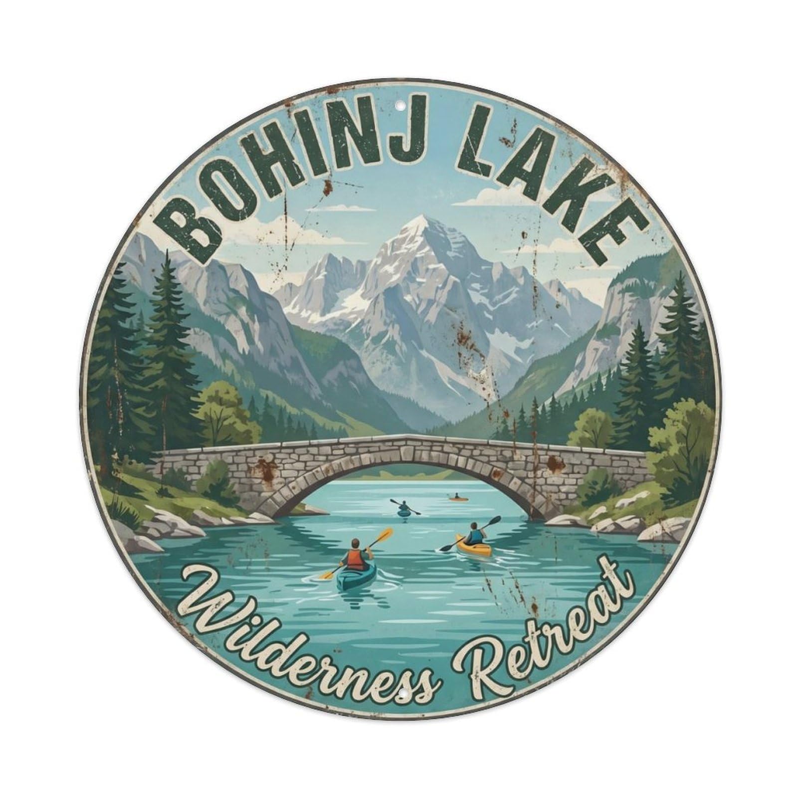 Vintage Travel Bohinj Wilderness Retreat Metal Tin Sign Plaque Wall Decor for Cafe, Club Bar, Office, Home Garden Round Metal Poster 8x8Inch