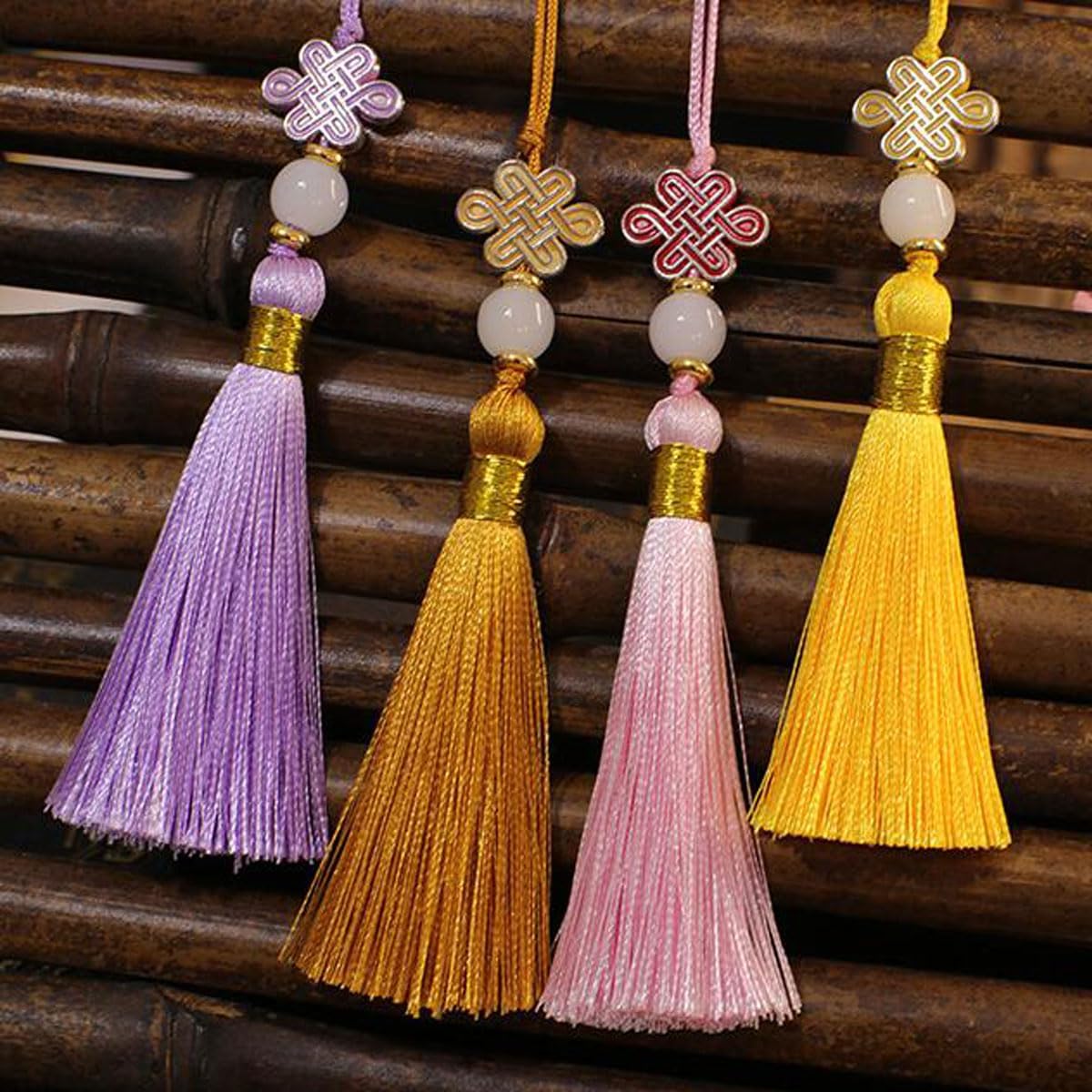 50 Pcs Chinese Knots with Tassels,Handmade Chinese Knots,Silk Knot Tassel for Festival Home Decor DIY Crafts,Random Color