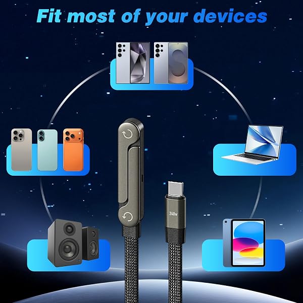 USB C Charger Cable with Stand, 1.5m 240w Fast Invisible Holder Flat Data Cable with Bendphone Accessories, Type C Sideways Charging Cable for iPhone 17 16 15 Pro Max, Samsung S25 S24 Ultra etc. (C-C) - 5