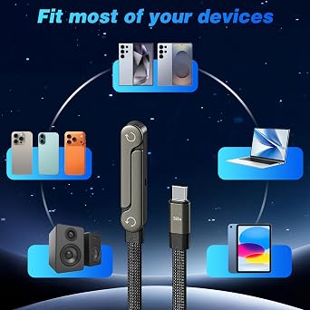 USB C Charger Cable with Stand, 1.5m 240w Fast Invisible Holder Flat Data Cable with Bendphone Accessories, Type C Sideways Charging Cable for iPhone 17 16 15 Pro Max, Samsung S25 S24 Ultra etc. (C-C)