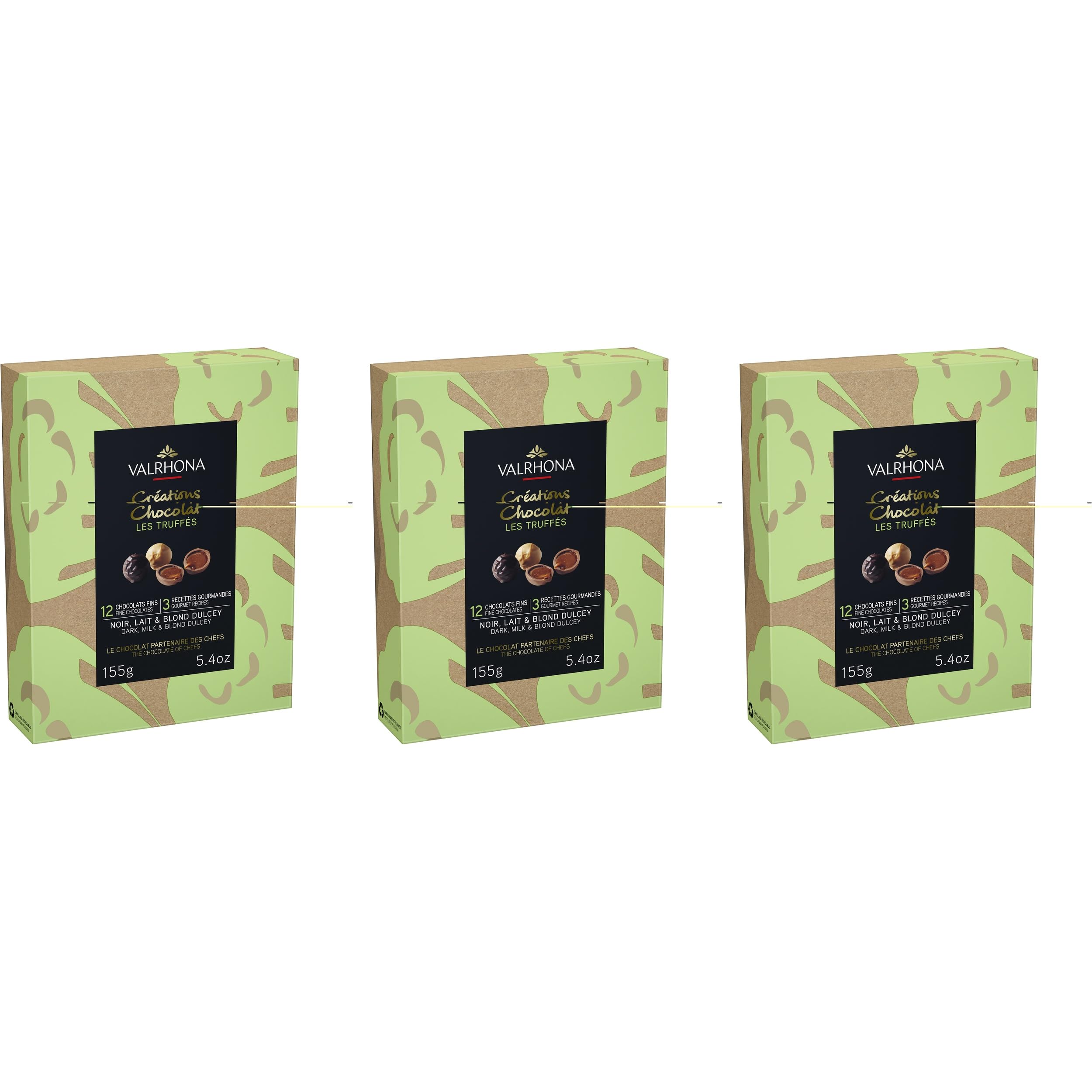 Valrhona Schachtel Trüffelpralinen aus Zartbitter-, Vollmilch- und Dulceyschokolade Frankreich inkl. FeinWert E-Book (3 x 155g)