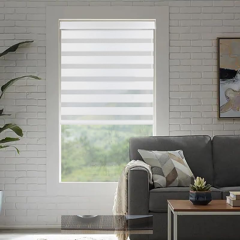 Zebra Roller Shades, 30.5" W x 72" H, White, with Valance | Light filtering, Cordless, Simply White, Shade for Home, Blinds for Interior Window, alternating sheer and solid panels