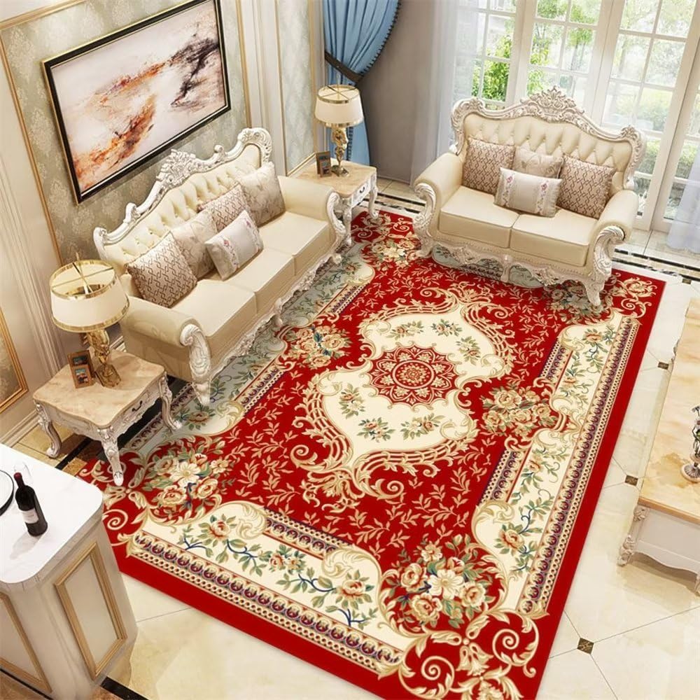 Tapis salon rouge floral vintage 60x90cm moquette chambre anti-acariens restaurant
