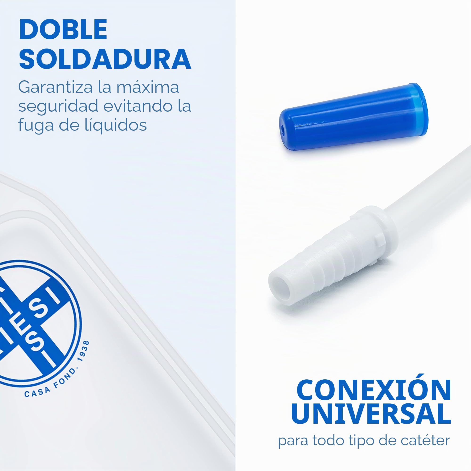 AIESI® Bolsas de orina de piernas capacidad de 750 ml tubo de 10 cm con grifo de descarga cruzado (T) y válvula antirreflujo HOSPI-GO (Paquete de 10 piezas), Espalda en TNT transpirable