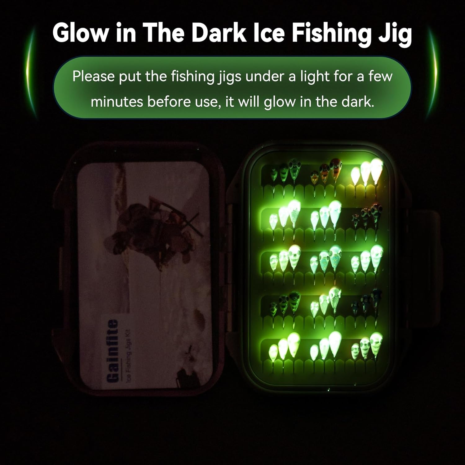 Tungsten Ice Fishing Jigs Kit, 15/21/30/45-Piece 3.2/4/5/6mm Glow in Dark Tear Drop Lures with 2-Sided Waterproof Tackle Box - Walleye/Perch/Crappie Jigs for Cold Water