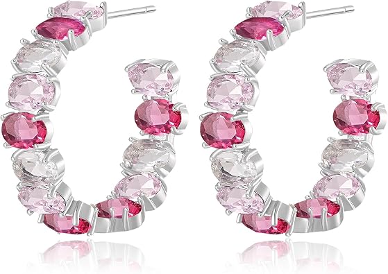 Dazzling Multicolor Austrian Crystal 14K Gold Plated Hoop Earrings for Women Fashion Hypoallergenic Jewelry Gift