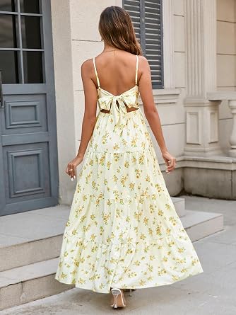 HTZMO Women Summer Floral Maxi Sundress Boho Beach Long Dress
