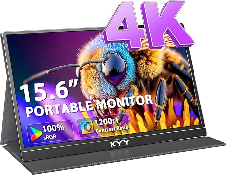 KYY 4K Portable Monitor for Laptop, 15.6 Computer Screen Extender UHD 3840x2160,100% sRGB, 400 Nits, IPS Travel Monitor w/Speakers & Smart Cover for Laptop Xbox PS5 Switch PC Phone, VESA Compatible