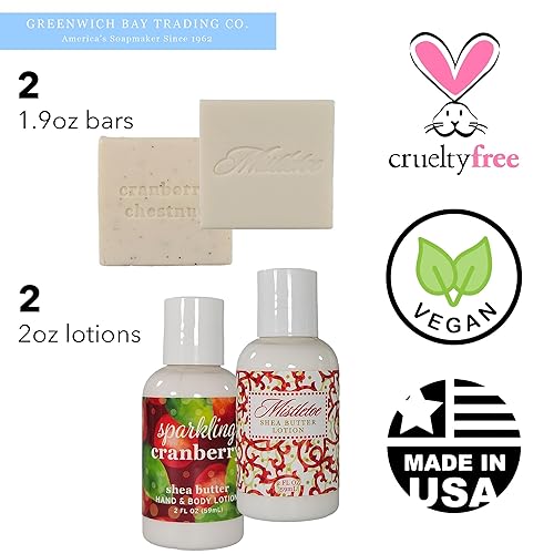 Miniatura 4 de Mini barra de jabón y muestra de loción navideña, muérdago y castaño de arándanos, juego de 4 enriquecidos con manteca de karité, aceites esenciales