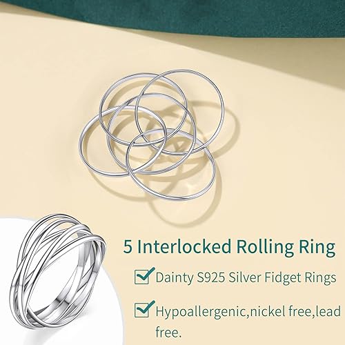Miniatura 3 de Supcare 35 Interlocked Rolling Rings Women Triple Band Ring Gifts for Valentines,Size 4-12 (with Jewelry Gift Box)