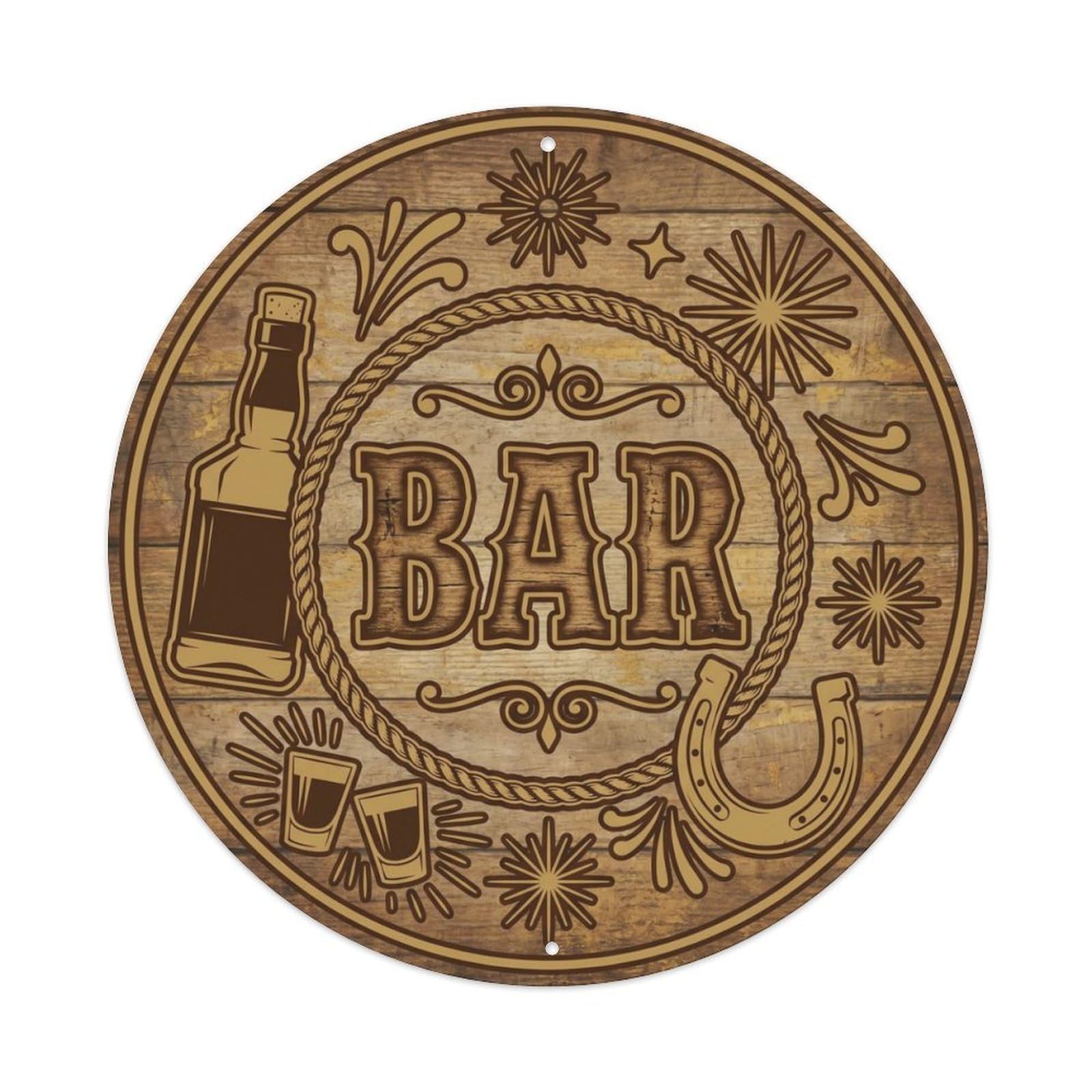 BAR Western Saloon Plate Metal Tin Sign Plaque Wall Decor for Cafe, Club Bar, Office, Home Garden Round Metal Poster 8x8Inch