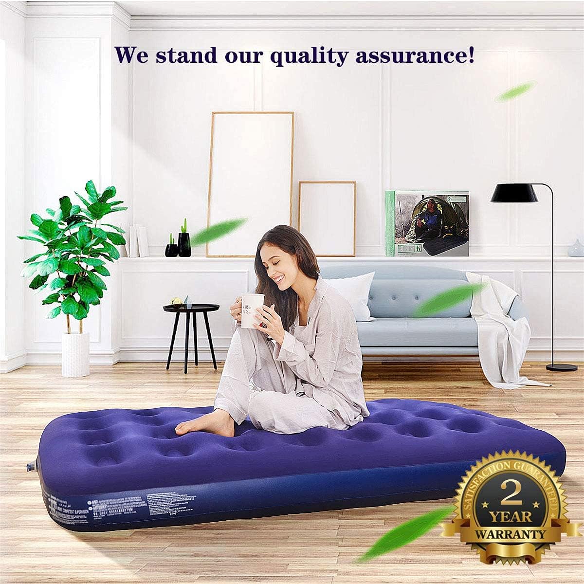 Giftway Twin Size Camping Air Mattress - 9" Raised Inflatable Mattress Portable Comfort Flocked Blow Up Airbed with Patch Kit - Portable Air Bed for Guests/Home/Camping/Travel/Housewarming Gifts : Home & Kitchen