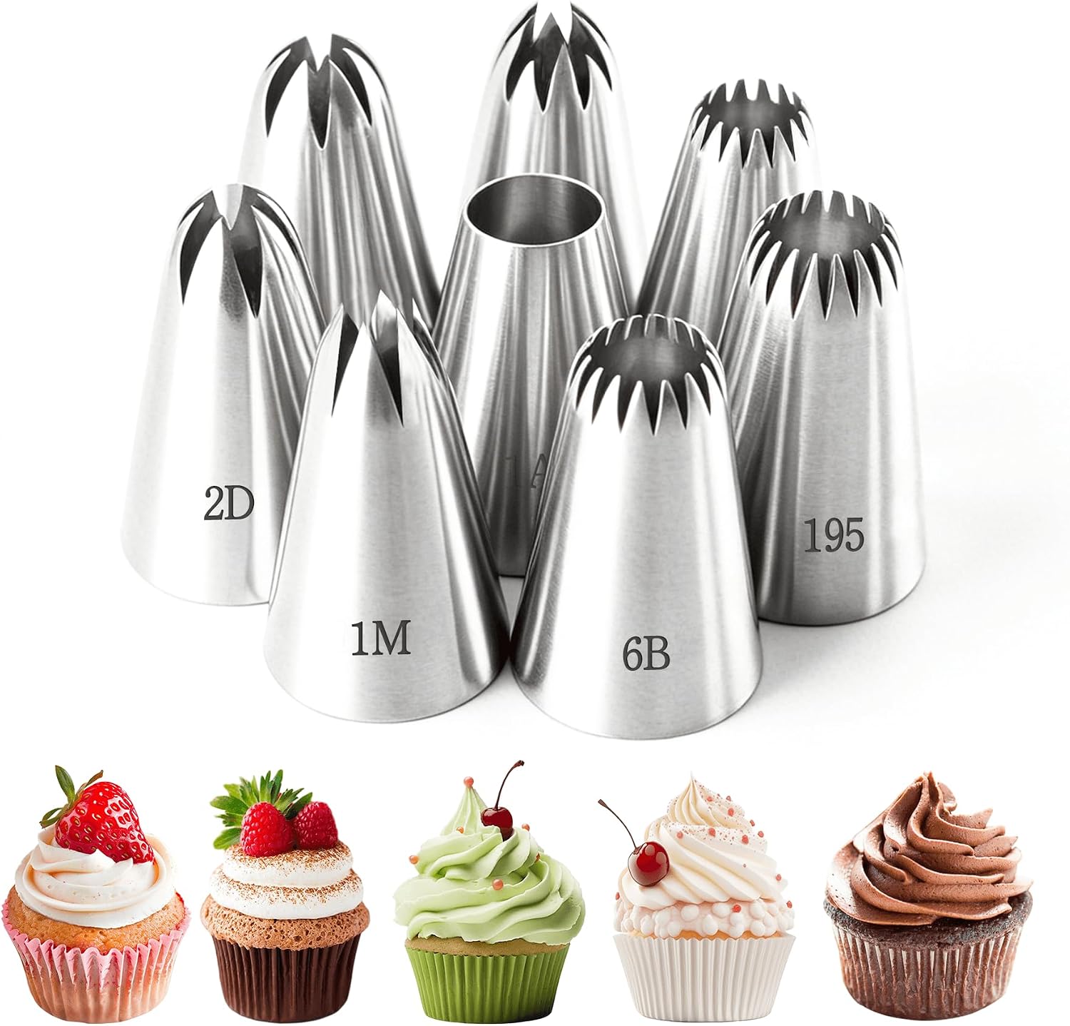 8Pcs Large Piping Tips Set, 304 Stainless Steel Cake Piping Tips, Pastry Frosting Icing Tips for Decorating Cookies, Cupcakes & Birthday Cake, Dishwasher Safe