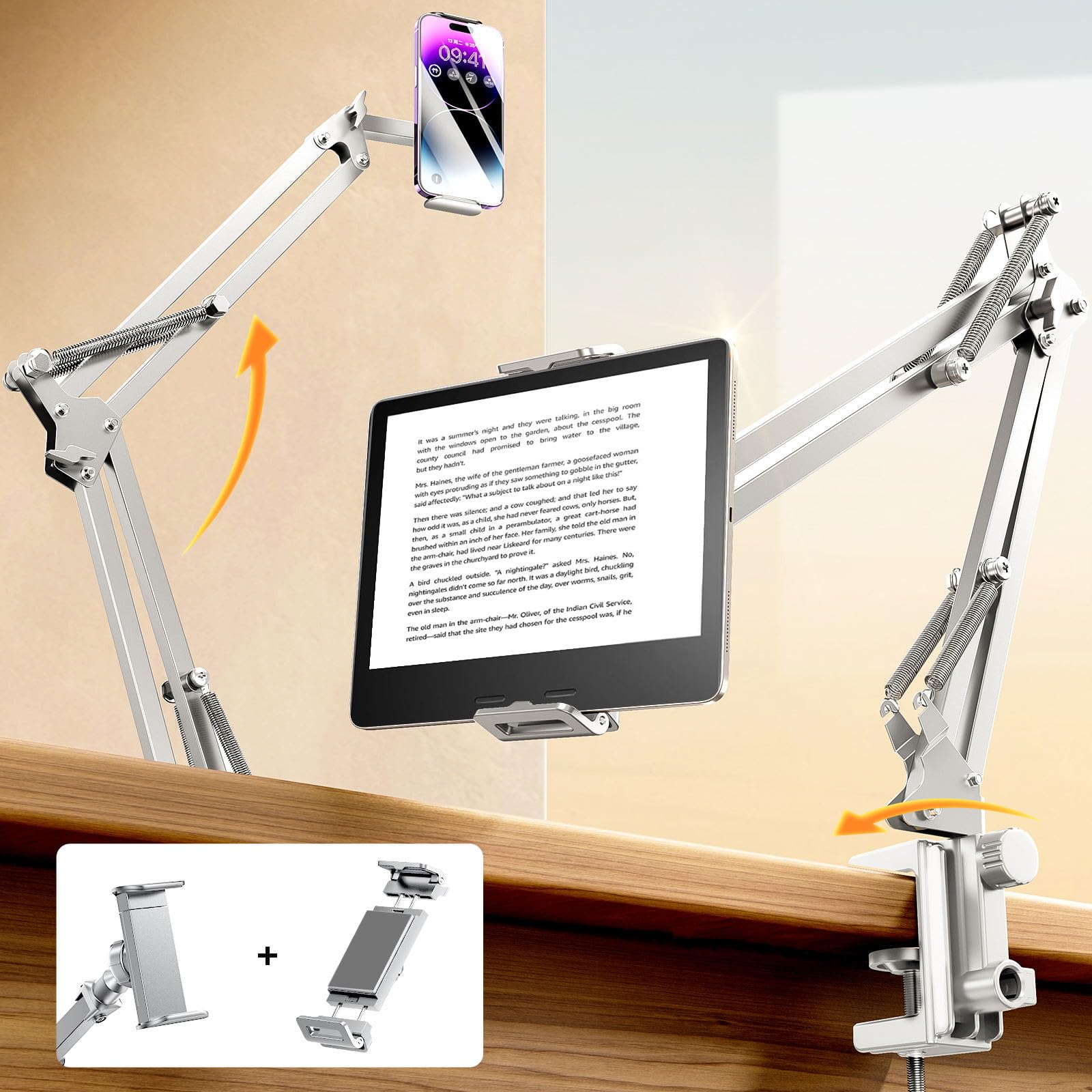 Photo 1 of LISEN Tablet Stand iPad Stand for Desk Mount [Ultra Sturdy 2 Clamps] Kindle iPad Holder for Bed Gooseneck Phone Tablet Holder Mount fits iPhone Kindle 4-13" Device (White)