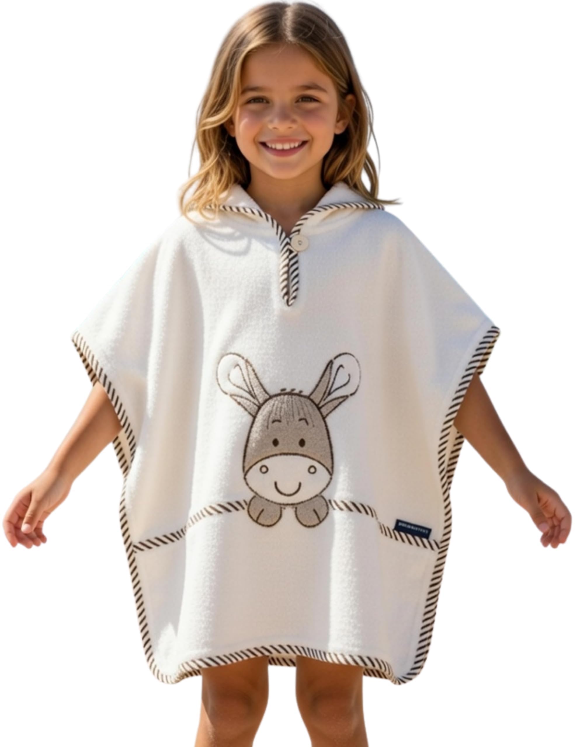 Morgenstern Badeponcho Kinder 1–3 Jahre mit Kapuze – 100% Baumwolle OEKO TEX® Handtuchponcho Kleinkind – Weicher Strandponcho mit Motiv, Farbe: beige