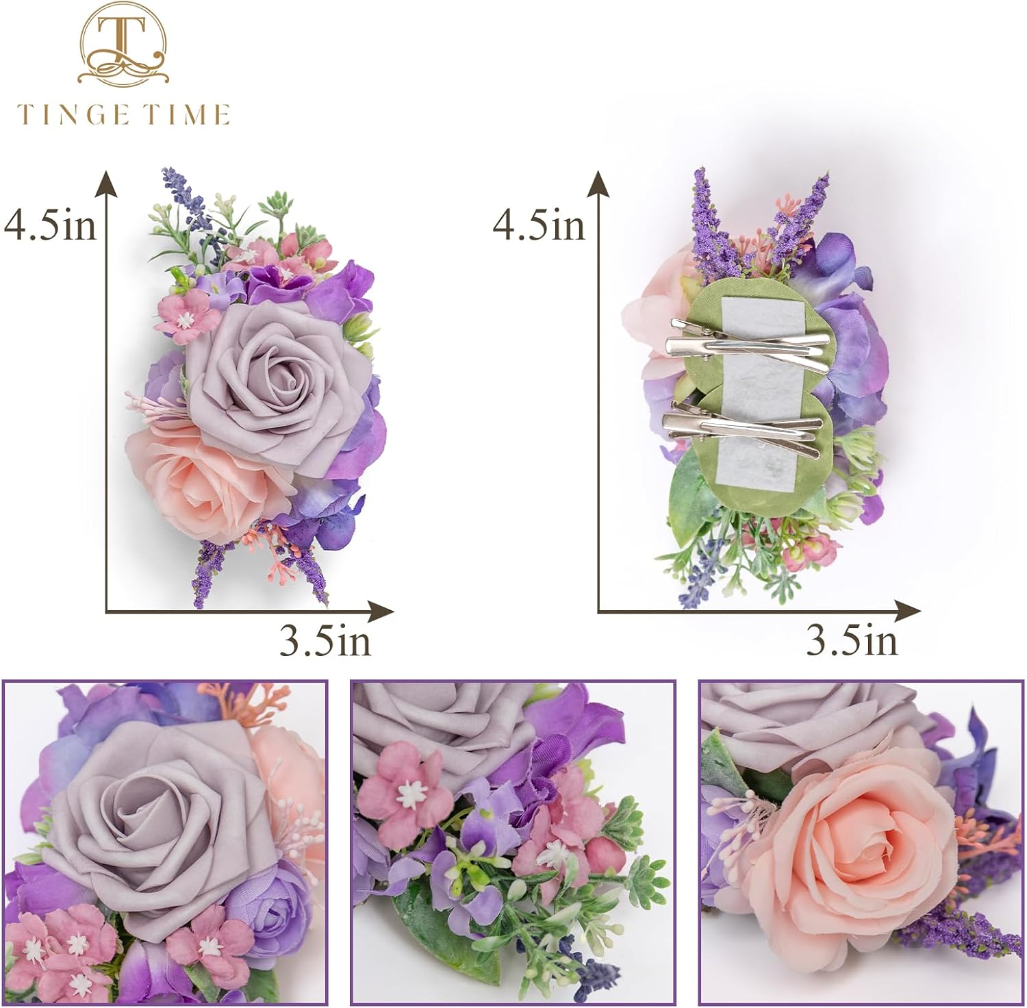 TINGE TIME Artificial Shoulder Corsages Flowers, Set of 2, Mother of The Bride Floral Corsage for Wedding Ceremony Anniversary Formal Dinner Party (Violet&Mistyrose)