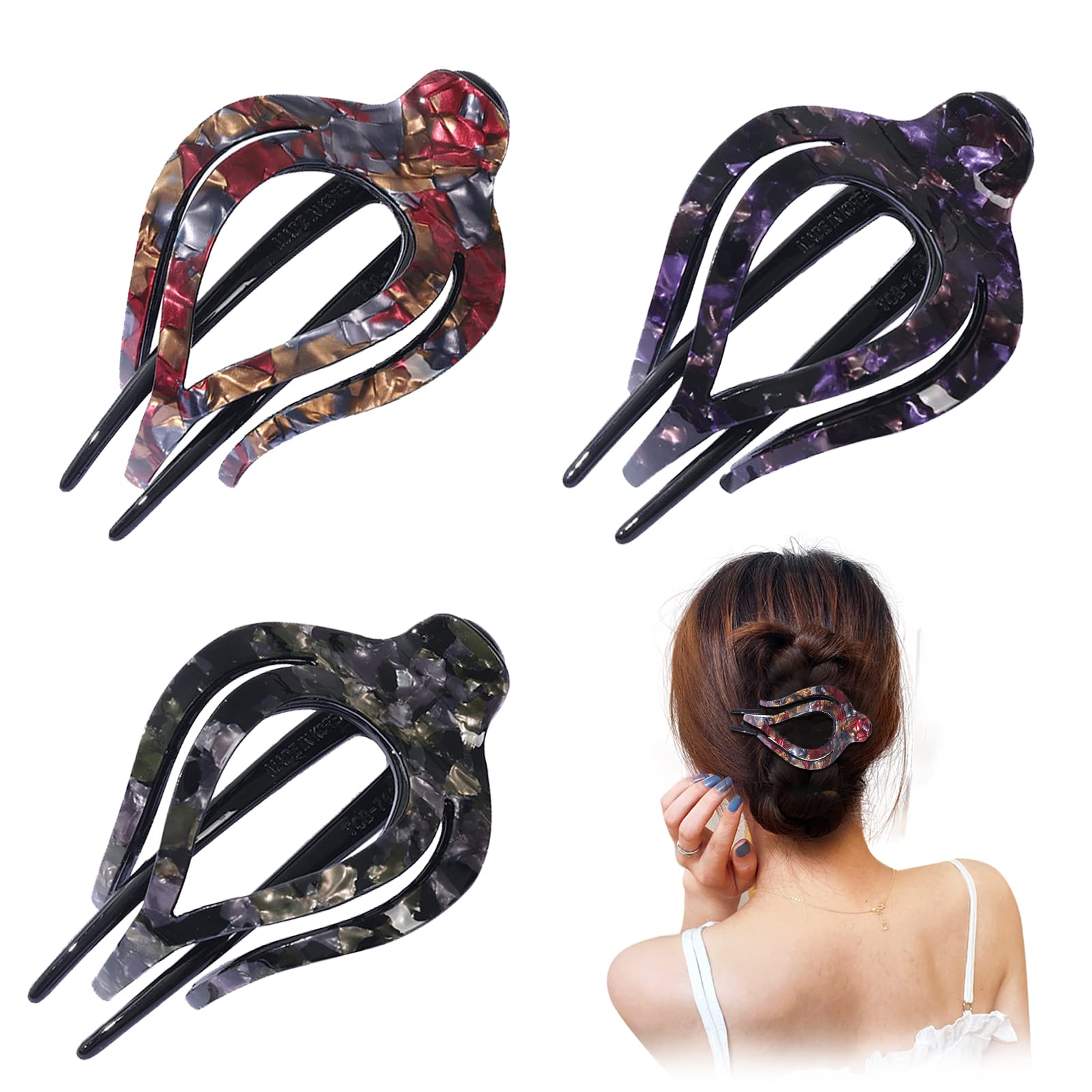 French Curved Hair Clips, Jaqakid 3Pcs Women Clips for Hair No Slip Strong Grip Comfortable Hold Girls Ladies Extra Large Hair Clips for Thick Hair