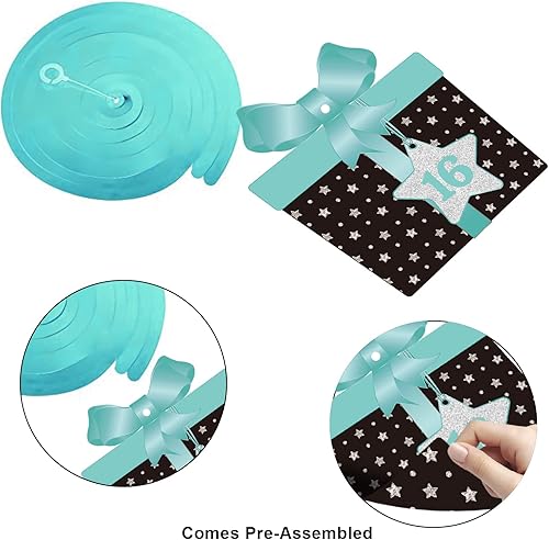 Miniatura 4 de Decoración de techo de remolinos colgantes para fiesta de cumpleaños número 16, decoración de techo con 16 remolinos colgantes de papel de aluminio