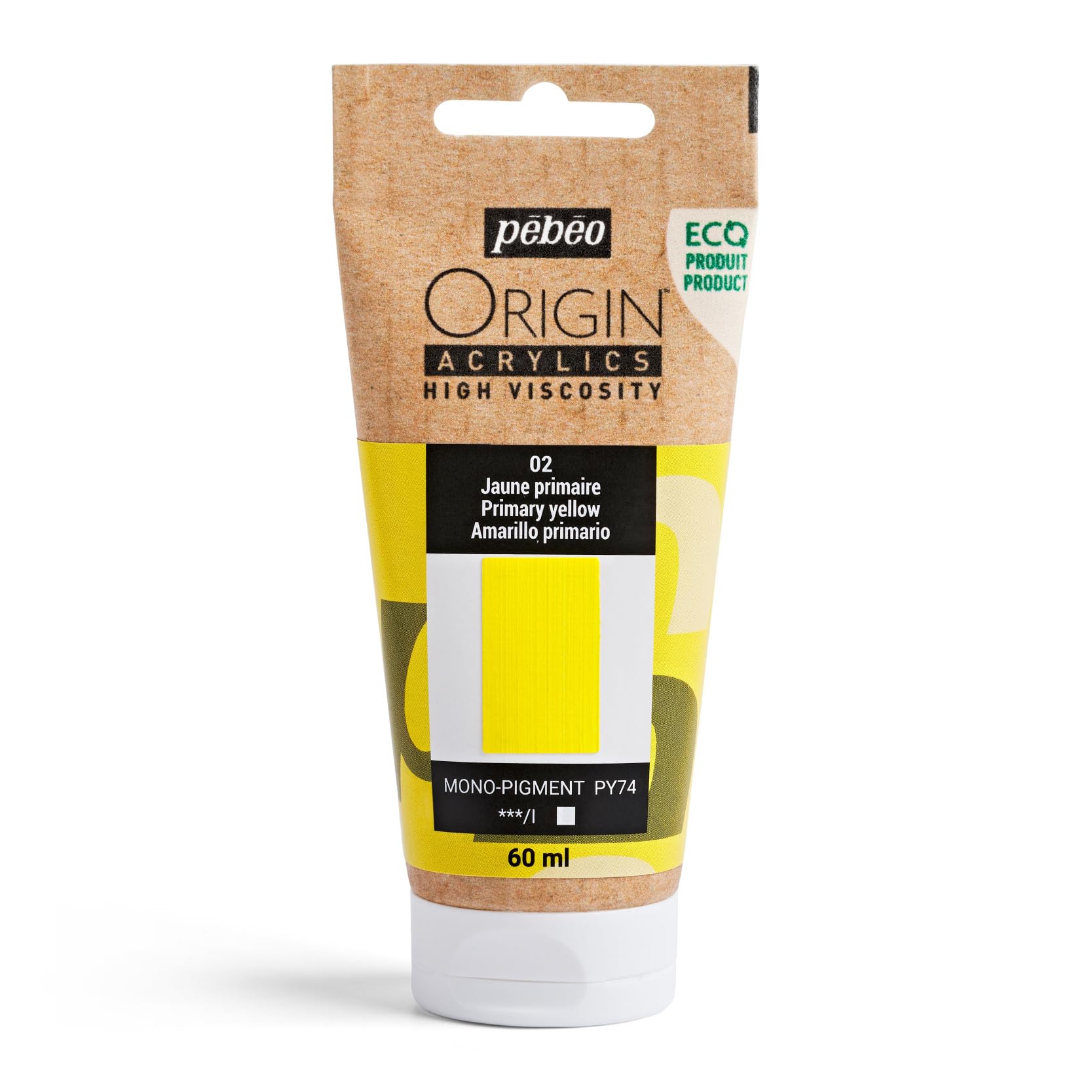 PEBEO - Origin Acrylics 60 ml - Eco-designed Acrylic Paint - High Viscosity - Matt Finish - 100% Recycled Binder - 96% European Raw Materials - Primary Yellow — image 1