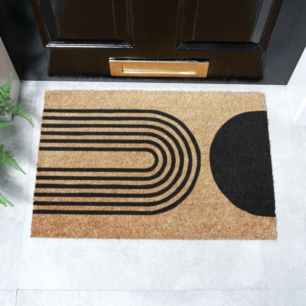 Artsy Mats - Abstract Half Moon Coir Doormat - Made from Tufted Coconut Fibre - Non-Slip Natural Rubber Backed Doormats Indoor - Heavy Duty, Decorative OutDoormats, (60x40cm) โ image 1