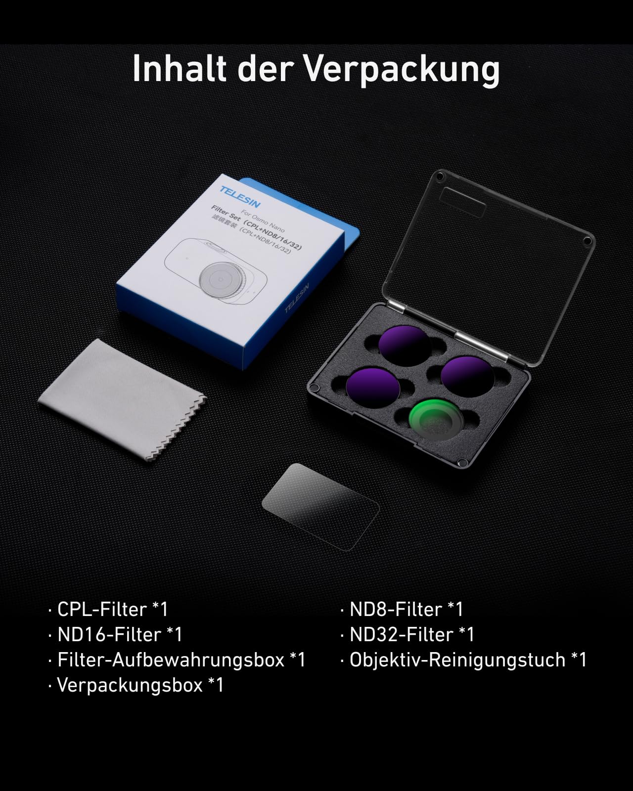 TELESIN CPL ND Filter Set für DJI Osmo Nano, CPL ND8 ND16 ND32 Filter + Schutzglas Display-Schutzfolie, Neutraldichtefilter & Polfilter, HD Optikglas, Action Camera Zubehör für Vlog & Reisen