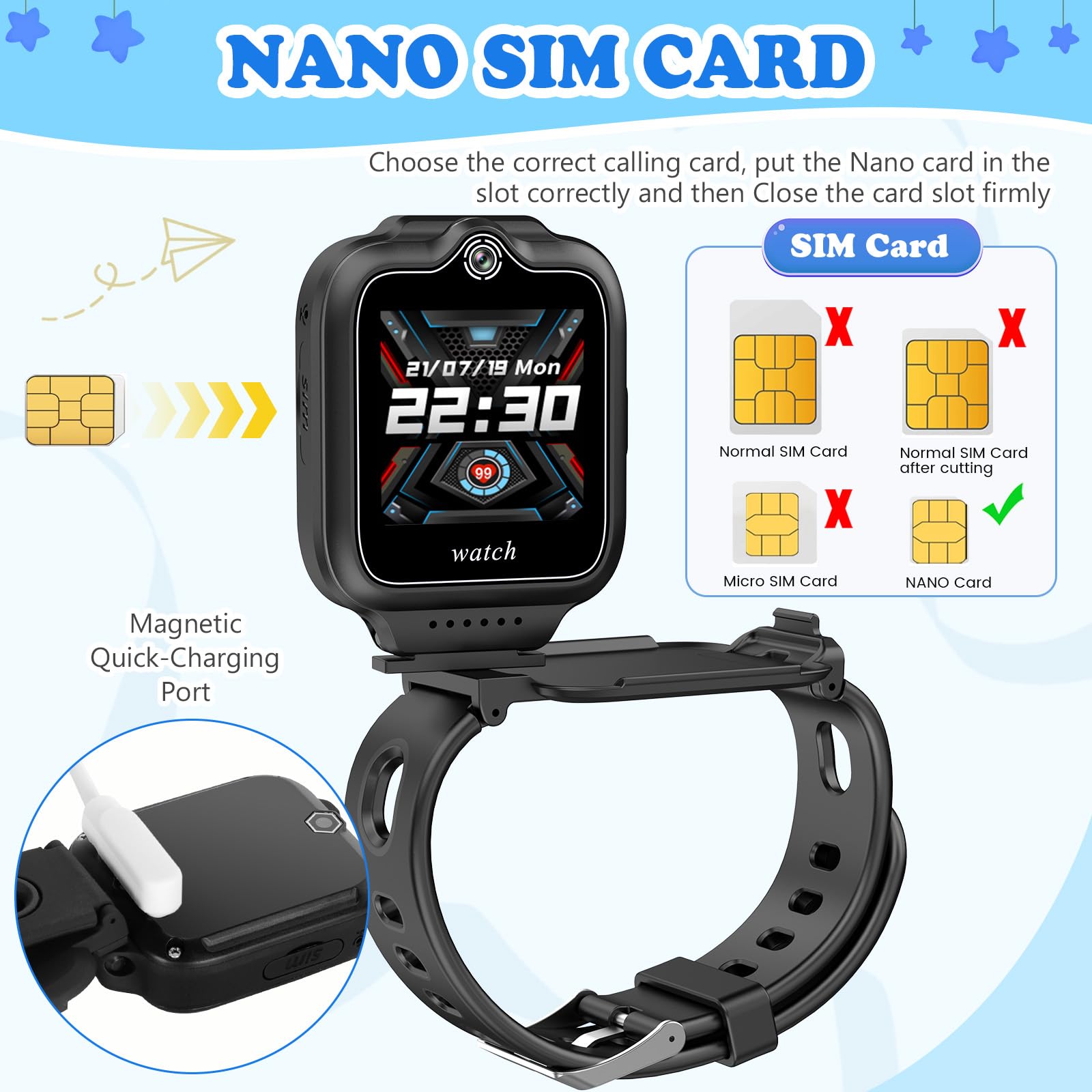 ele ELEOPTION 4G GPS dziecięcy smartwatch z telefonem, wodoszczelny, Smart Watch dla chłopców i dziewczynek, 2-drożne połączenia, rozmowy głosowe i wideo, aparat, SOS, odtwarzacz muzyczny i wideo,