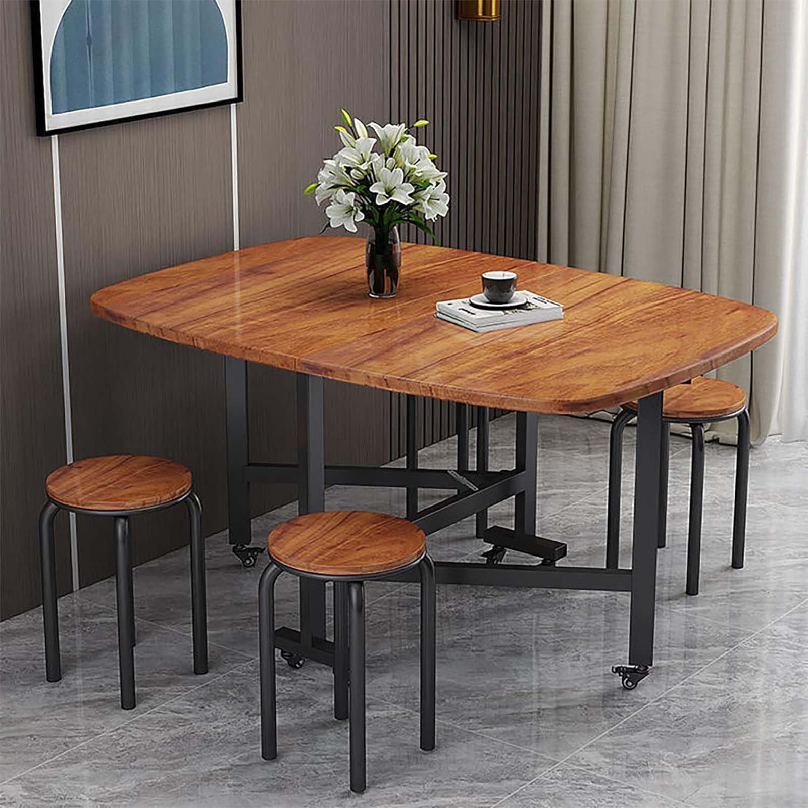 Tavolo da pranzo pieghevole in legno con ruote mobili, design a foglia allungabile, tavolo pieghevole mobile per salotto, caffè, ristorante, nero (120 x 70 cm)