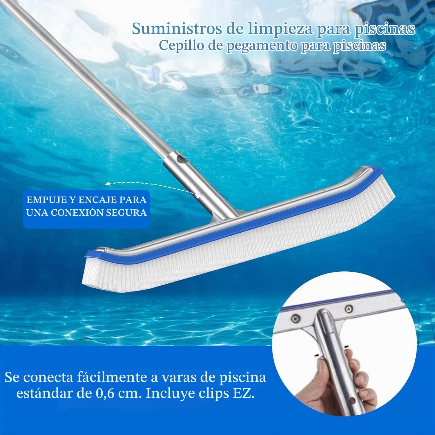 Cepillo de Piscina de 18 Pulgadas, Cepillo de Acero, Suministros de Limpieza de Paredes Inferiores con cerdas de Cabeza de Escoba de Acero Inoxidable para Aguas Termales de SPA de Estanque