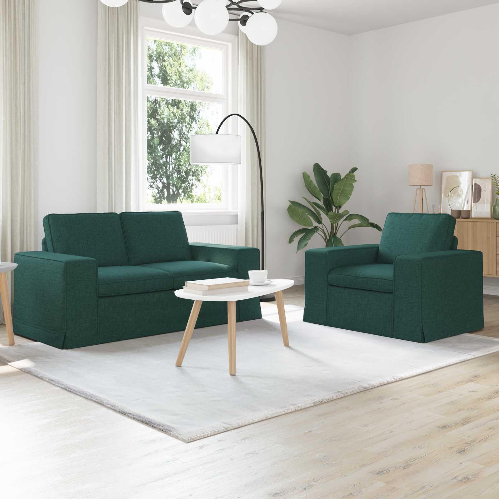 Zestaw sof, 2 szt., ciemnozielony, 162 x 80 x 82 cm, materiał z metalową ramą, stabilny zestaw tapicerski, modułowa kanapa, przytulna do salonu, biura, pokoju gościnnego